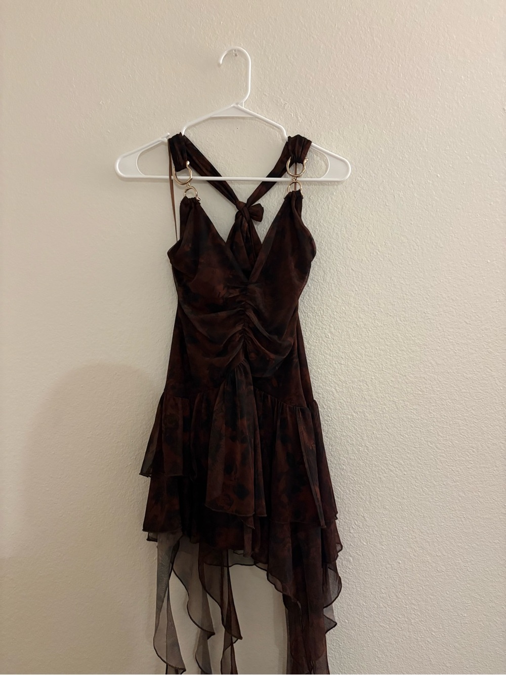 Urban Outfitters Brown Tiered V-Neck Mini Dress